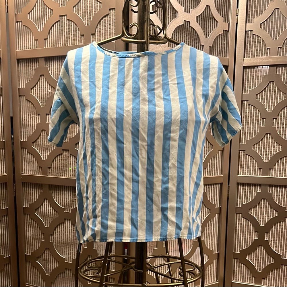 Blue and White Striped Backless Top